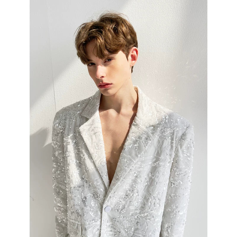 Sequined Velvet Lapel Suit Jacket 3