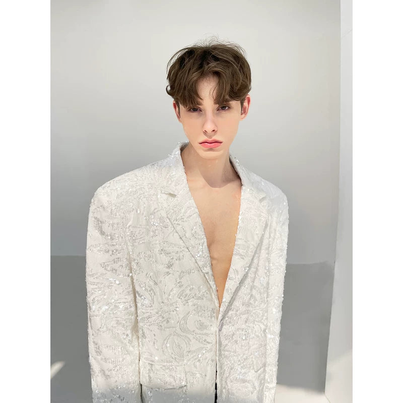 Sequined Velvet Lapel Suit Jacket 5