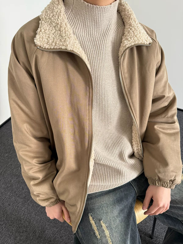 Shearling Lined Stand Collar Winter Coat 4