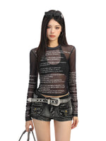 Sheer Letter Print Long Sleeve Top 4