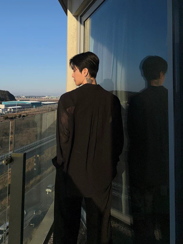 Sheer Long Sleeve Button Up Shirt 3