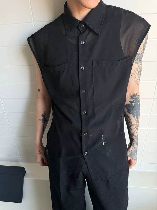 ,6204148022391,6204148022392,6204148022393, Sheer Long Sleeve Button Up Shirt