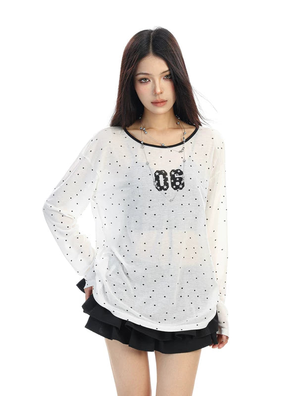 ,6187833303186,6187833303187,6187833303188, Sheer Polka Dot Long Sleeve Top