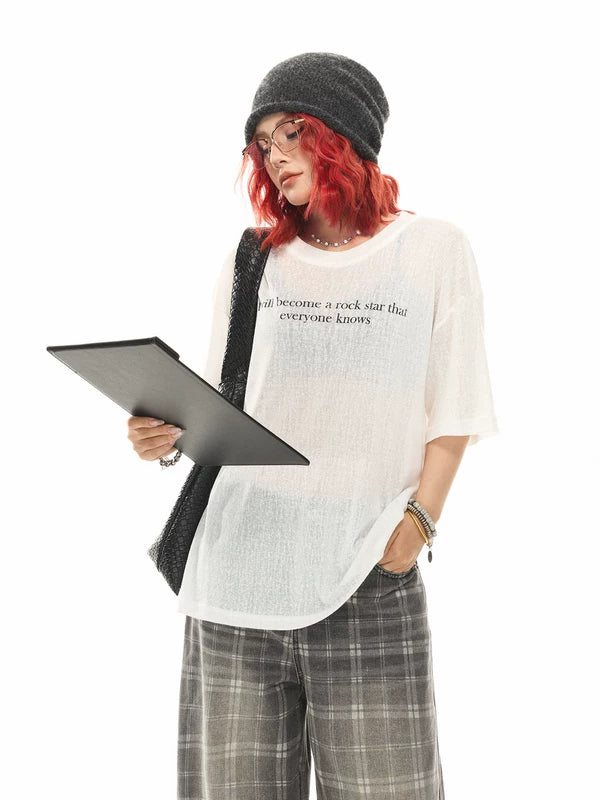 Sheer Slogan Print Short Sleeve T-Shirt 2