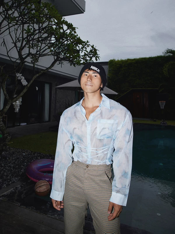 Sheer Tie-Waist Long Sleeve Vacation Shirt 3