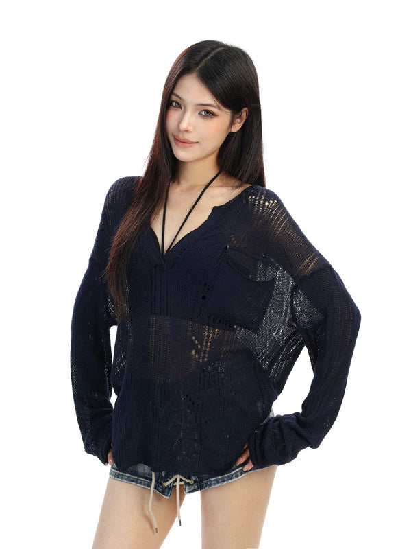 Sheer V-Neck Knit Cover-Up Top 5