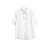 Short-Sleeve Button Necklace Detail Shirt