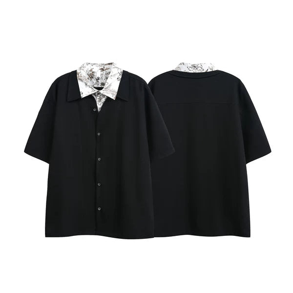 Short Sleeve Double Collar Button Up Shirt 3