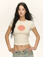Short Sleeve Grapefruit Graphic Crop T-Shirt 3