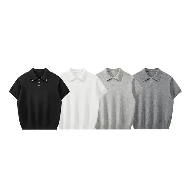 Short-Sleeve Knitted Polo Shirt Top 4