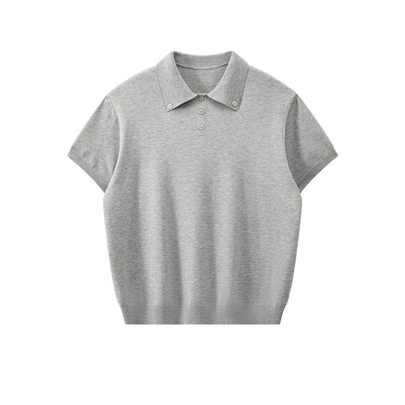 6033561601228,6033561601229,6033561601230,6033561601231,6033561601232, Short-Sleeve Knitted Polo Shirt Top
