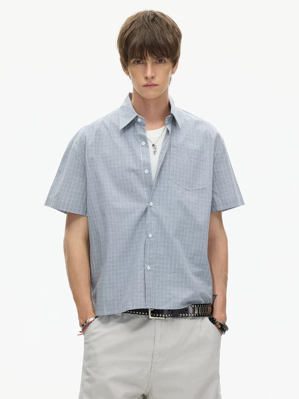 Short Sleeve Plaid Button-Up Shirt 2