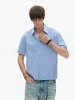 Short Sleeve Plaid Button-Up Shirt 3