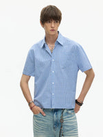 Short Sleeve Plaid Button-Up Shirt 5