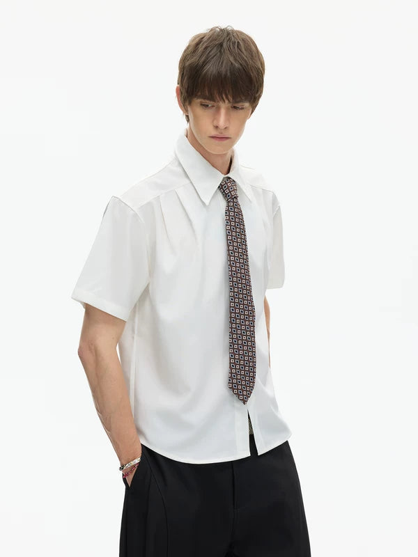 Short Sleeve Pleated Dress Shirt 3