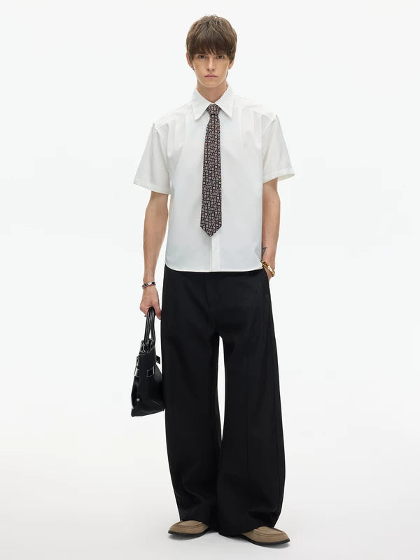 Short Sleeve Pleated Dress Shirt 5
