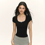 6034894956994,6034894956995,6034894956996,6034894956997, Short-Sleeve Ribbed Scoop Neck T-Shirt