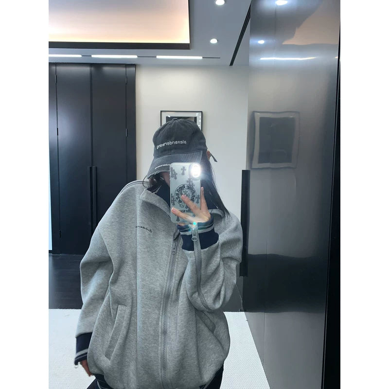 Short Stand-Collar Zip-Up Oversized Jacket 2