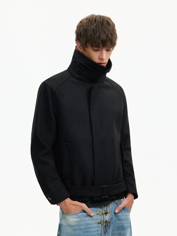 Short Wool Jacket with High Stand Collar 2