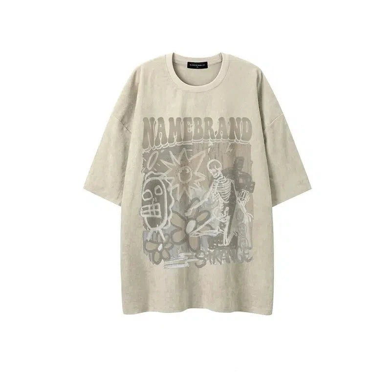 skull Print Suede T-shirt