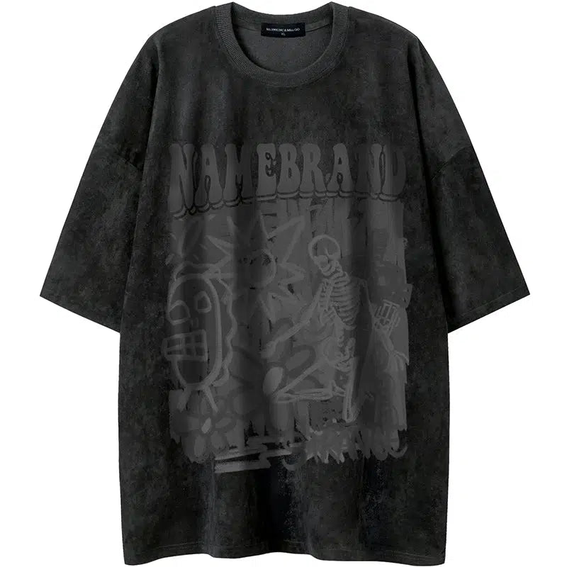 skull Print Suede T-shirt