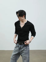 Slim Fit Ribbed Knit Henley Sweater 2