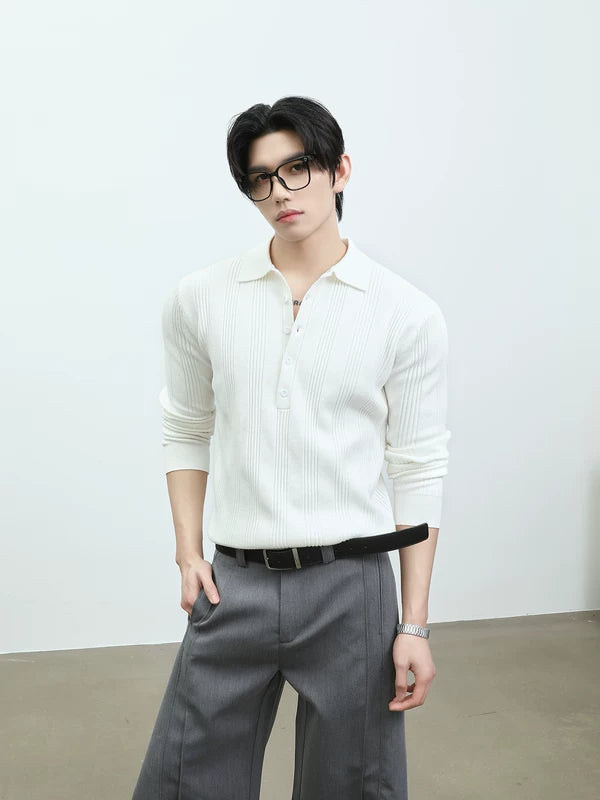 Slim Fit Ribbed Knit Long Sleeve Polo 2