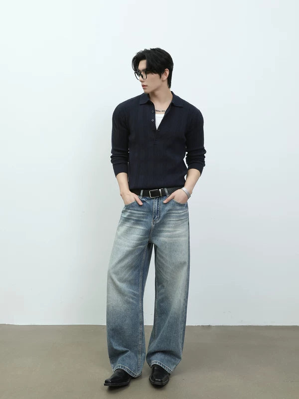 Slim Fit Ribbed Knit Long Sleeve Polo 4