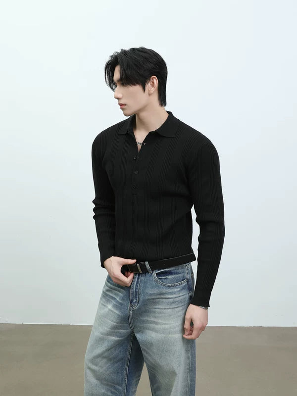Slim Fit Ribbed Knit Long Sleeve Polo 5
