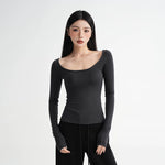6034493145750,6034493145751,6034493145752, Slim Fit Scoop Neck Long Sleeve Top