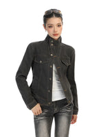 6184175811022,6184175811023,6184175811024, Slim Fit Stand Collar Denim Jacket