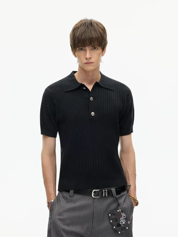 Slim Fit Textured Knit Short-Sleeve Henley 1