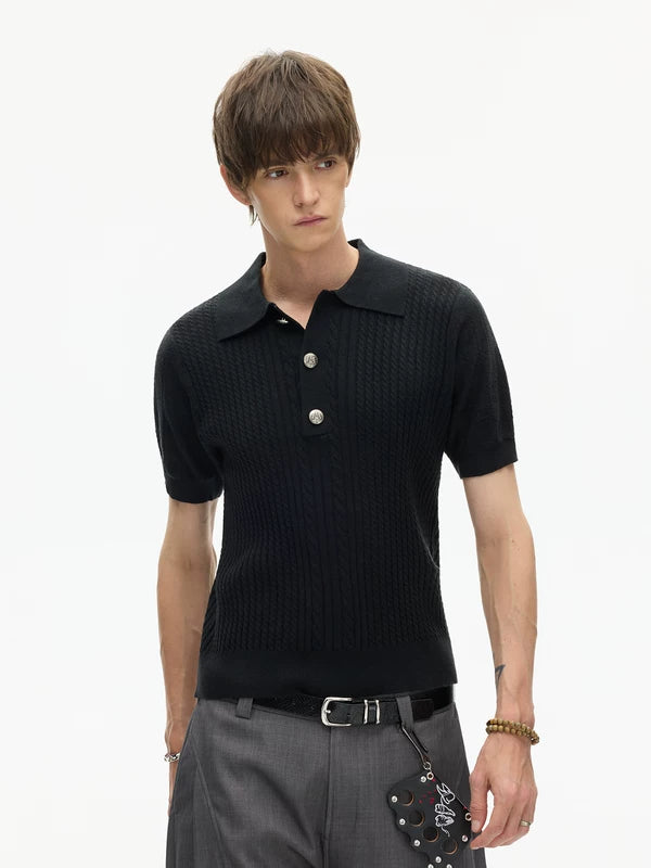 Slim Fit Textured Knit Short-Sleeve Henley 3