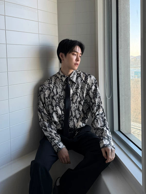 Snake Print Long Sleeve Button-Up Shirt 2