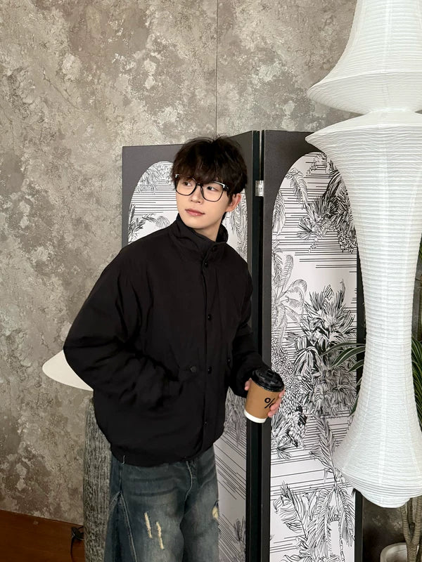 ,6018119384379,6018119384380,6018119384381,6018119384382, Snap-Button Stand Collar Insulated Jacket