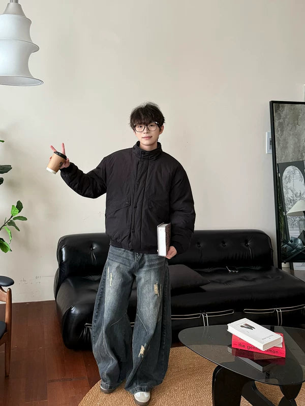 Snap-Button Stand Collar Insulated Jacket 4