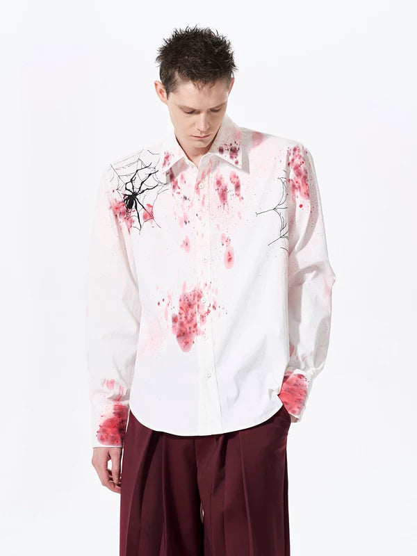 Spider Print Long Sleeve Button Up Shirt 2