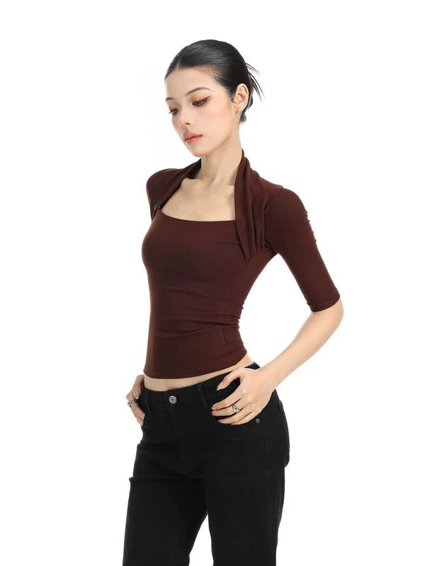 Square Neck Half Sleeve Fitted Top 4