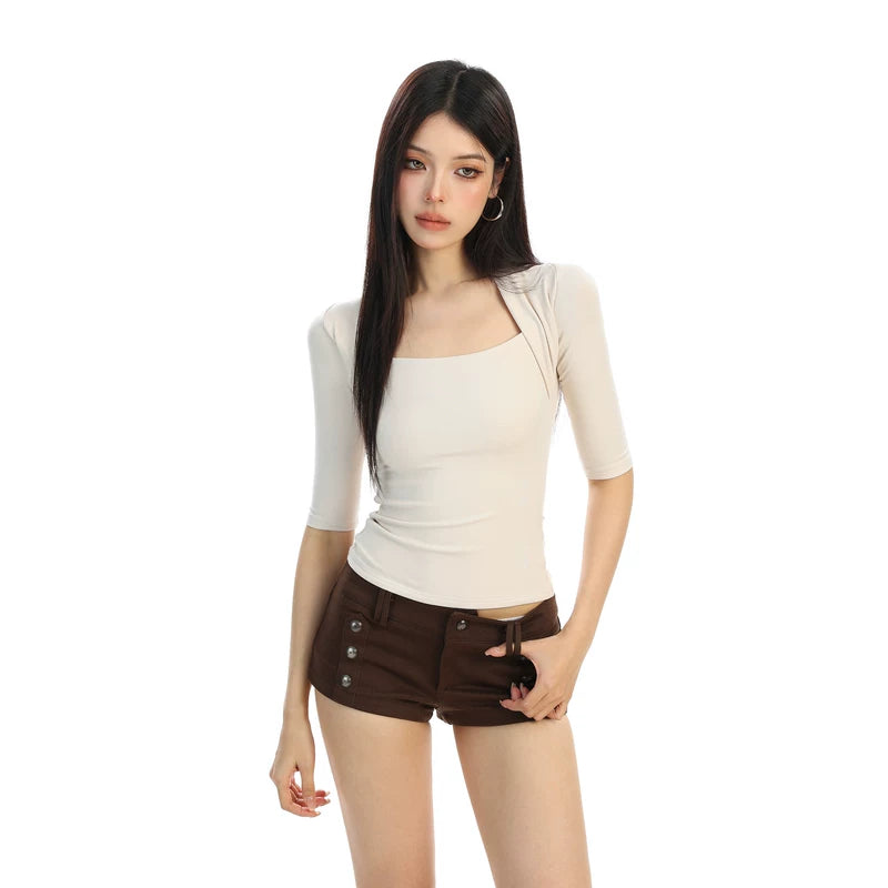 6197455350262,6197455350263,6197455350264, Square Neck Half Sleeve Fitted Top