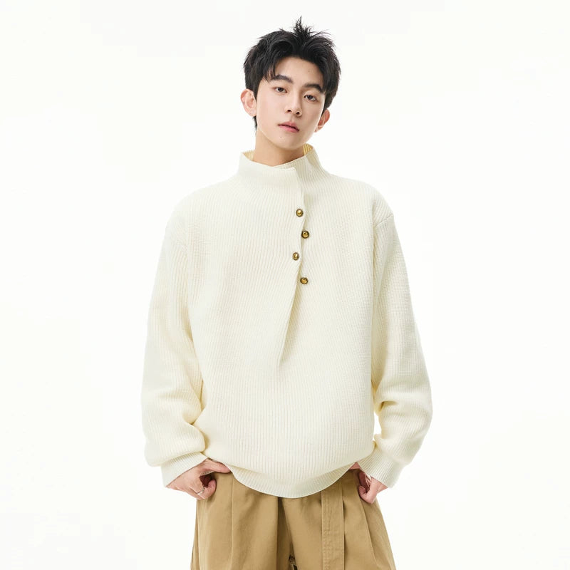 alt_id_3235851532, Stand Collar Button Front Knit Sweater