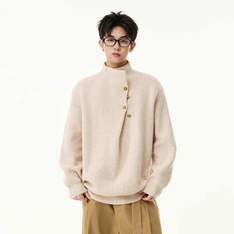 1627207:30155,6147492591683,1627207:30155,6147492591682,1627207:30155,6147492591681,1627207:30155,6147492591680,1627207:30155,6147492591684,6147492591683,6147492591682,6147492591681,6147492591680,6147492591684, Stand Collar Button Front Knit Sweater