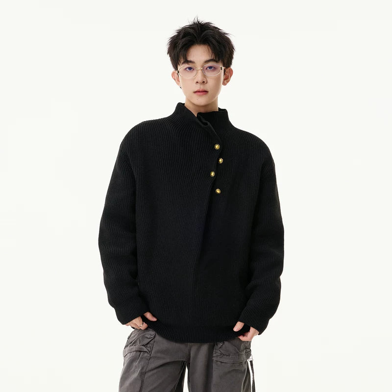 1627207:28341,6147492591672,1627207:28341,6147492591671,1627207:28341,6147492591670,1627207:28341,6147492591674,1627207:28341,6147492591673,6147492591672,6147492591671,6147492591670,6147492591674,6147492591673, Stand Collar Button Front Knit Sweater