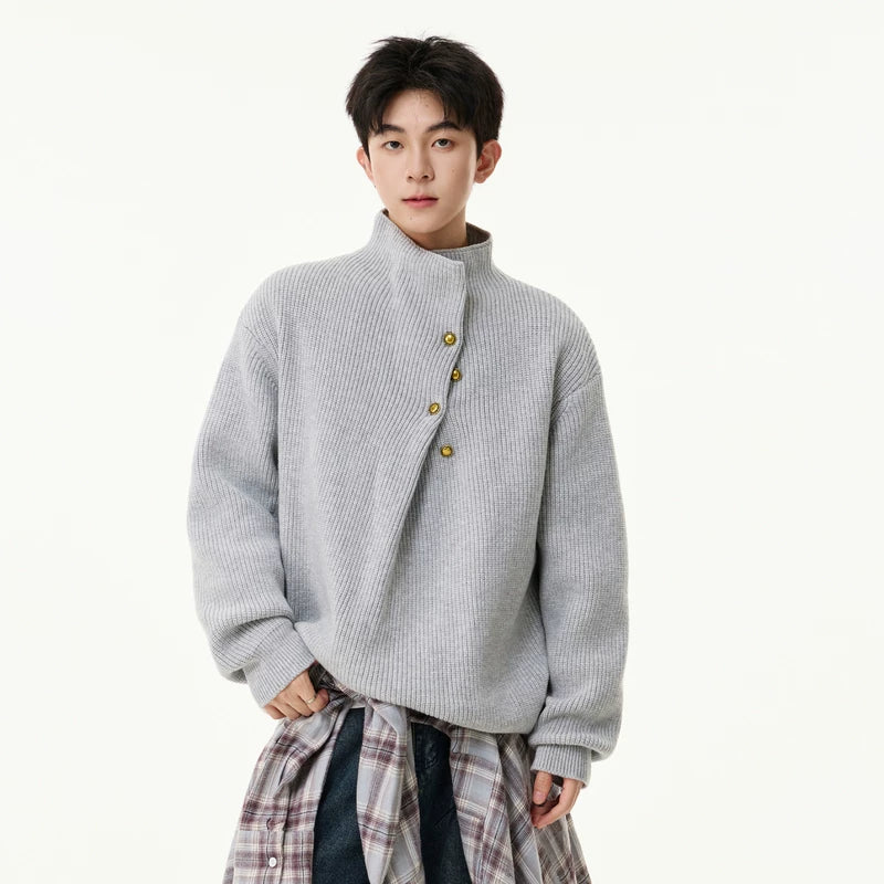 1627207:28332,6147492591679,1627207:28332,6147492591678,1627207:28332,6147492591677,1627207:28332,6147492591676,1627207:28332,6147492591675,6147492591679,6147492591678,6147492591677,6147492591676,6147492591675, Stand Collar Button Front Knit Sweater