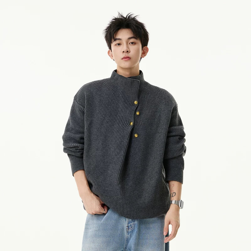 alt_id_2398941190, Stand Collar Button Front Knit Sweater