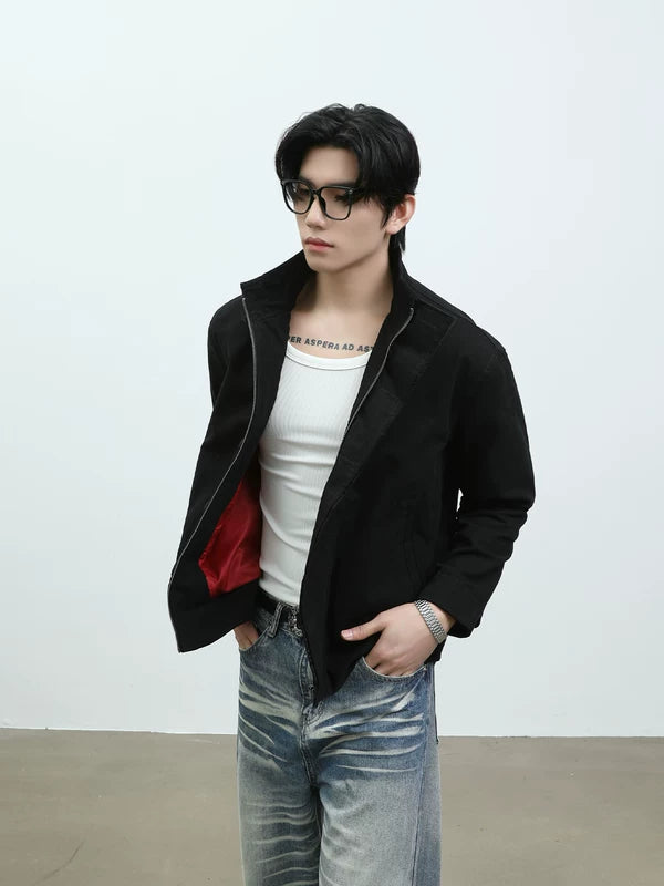 Stand Collar Button Front Work Jacket 2