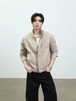 Stand Collar Button Front Work Jacket 4