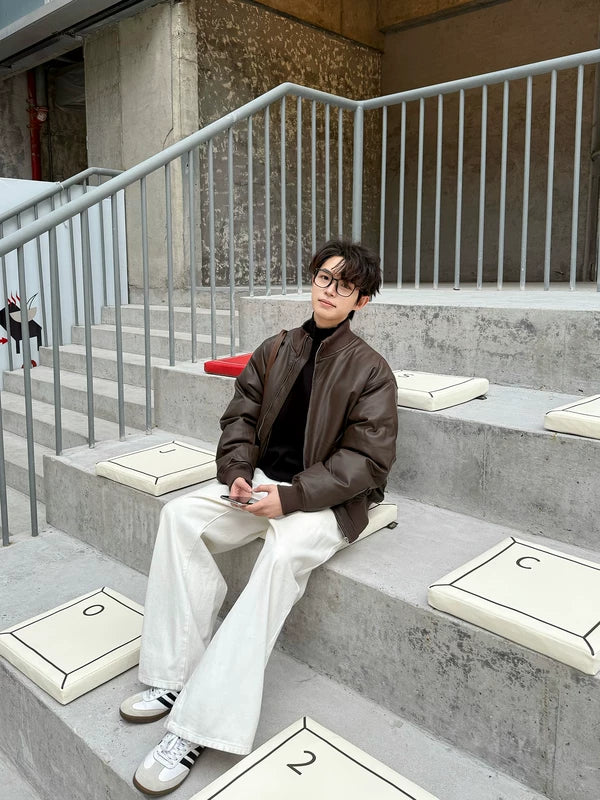 Stand-Collar Insulated Faux Leather Jacket 4