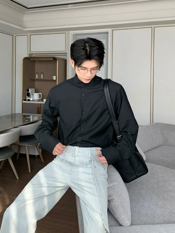 Stand Collar Long Sleeve Casual Shirt 2