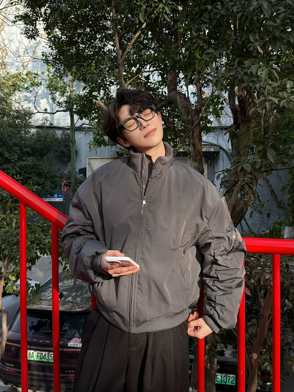 Stand Collar Padded Bomber Jacket 2