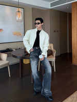 Stand Collar PU Leather Bomber Jacket 3